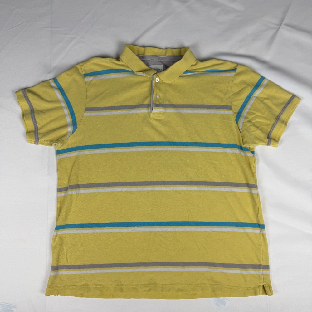 Old Navy Vintage Polo Mens XL Yellow Striped Short Sleeve Cotton Pique Shirt